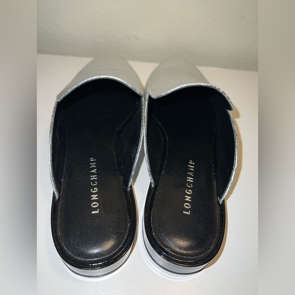 Women’s LONGCHAMP Silver Leather Mules Flats Slides Shoes Sz 40 - Picture 4 of 7